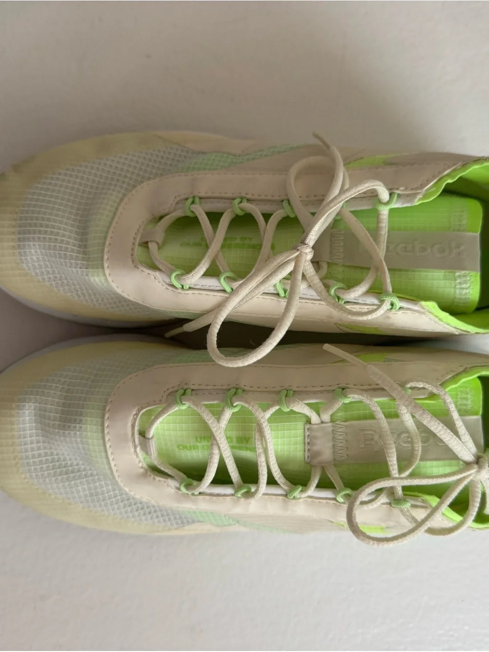Reebok Cream Trainers with Neon Green Lining